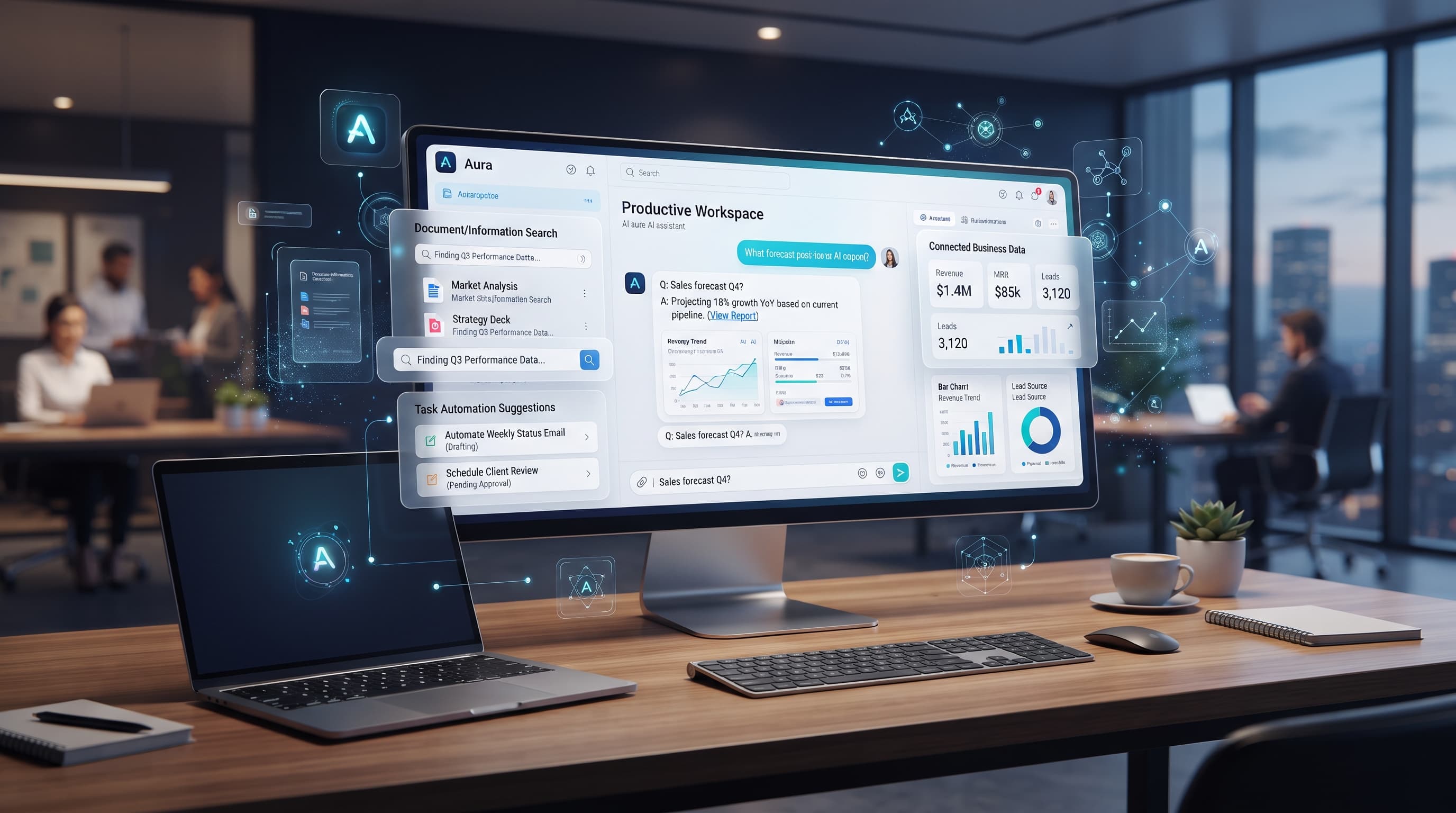 AI Business Assistant — intelligent assistant interface concept